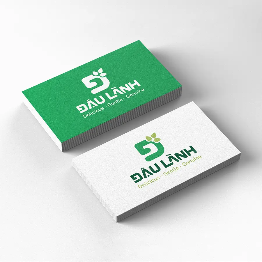 The Đậu Lành logo displayed on green and white business cards with a clean and balanced layout