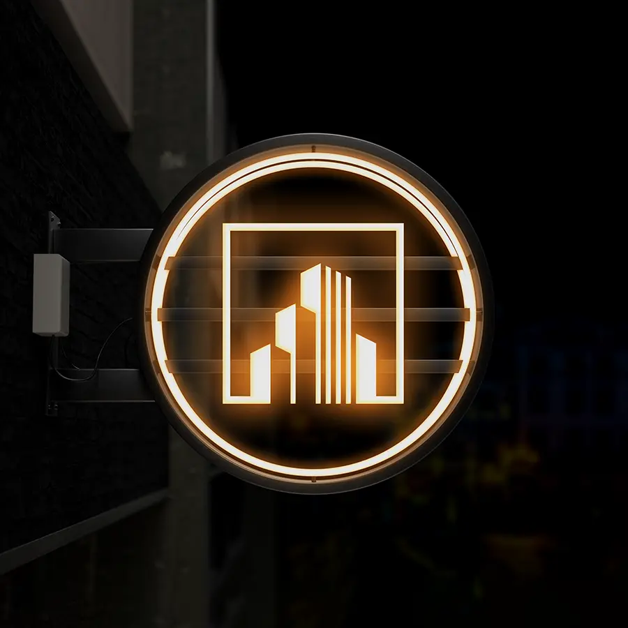 Hung Thanh real estate logo displayed on illuminated signage emphasizing visibility and strong brand presence