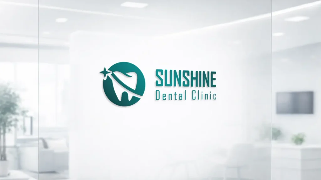 Current logo of Sunshine Aesthetic Dental Clinic featuring a turquoise green color palette