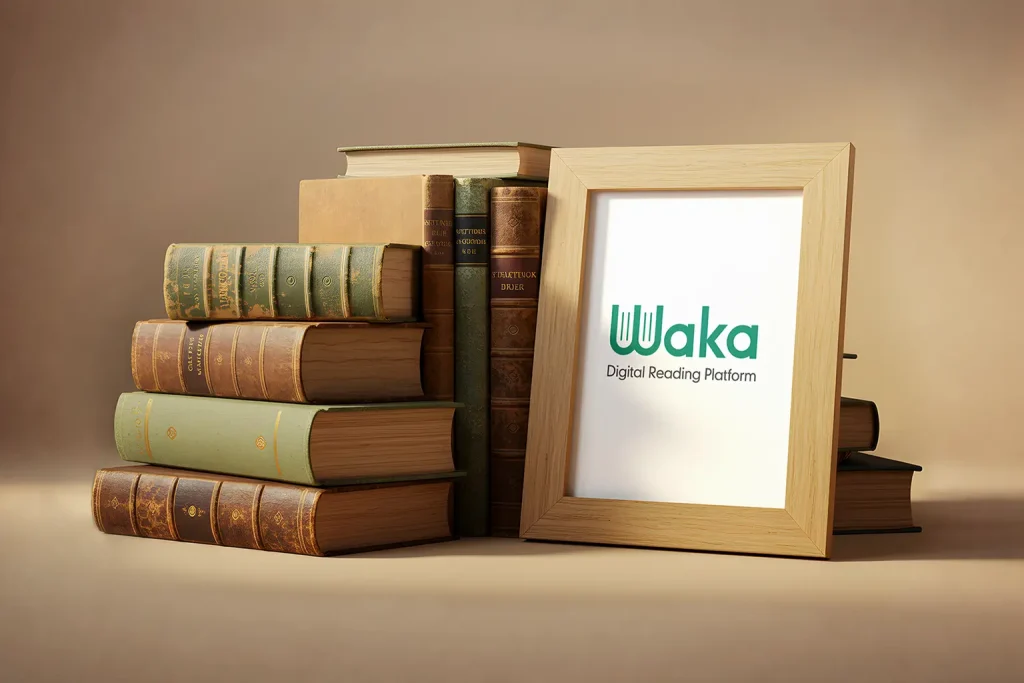 Waka logo created from a stylized W shape inspired by the form of an open book